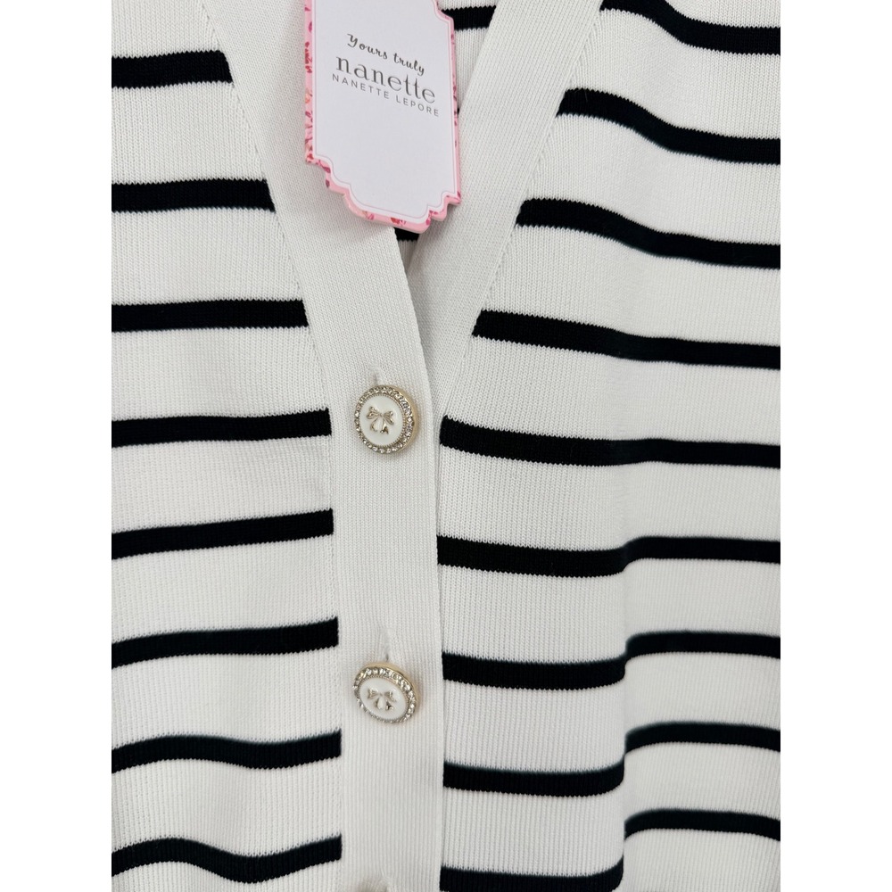 Nanette Lepore Striped Sweater Vest White Black Button Front V-Neck NWT - Picture 2 of 12